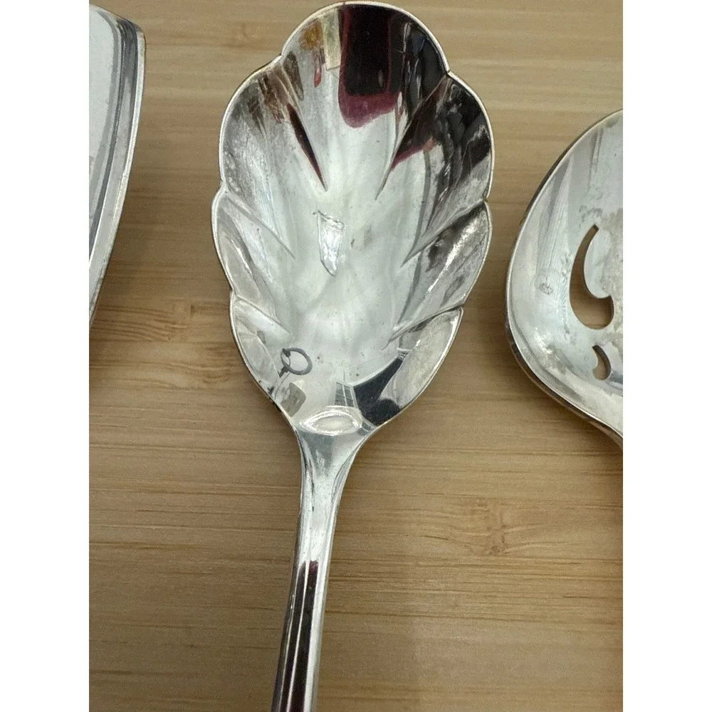 Meridian Silverplate Hostess Serving Utensils Set of 3 Bon Bon Leaf Sugar Spoons